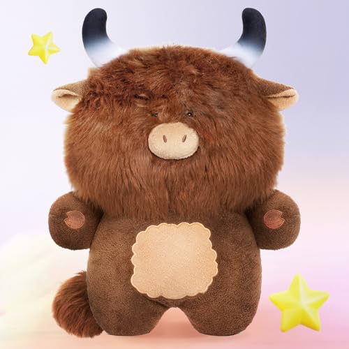 Mewaii Highland Cow Brown Plush Toy, Kawaii Plush Cow Soft Toys Stuffed Animals Squishy Pillow, Cute Plushies Highland Cow Gifts for Kids (45 CM)