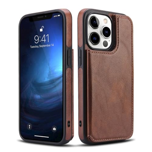 Étui de téléphone en cuir pour iPhone 13 12 11 Pro Max à clapet marron