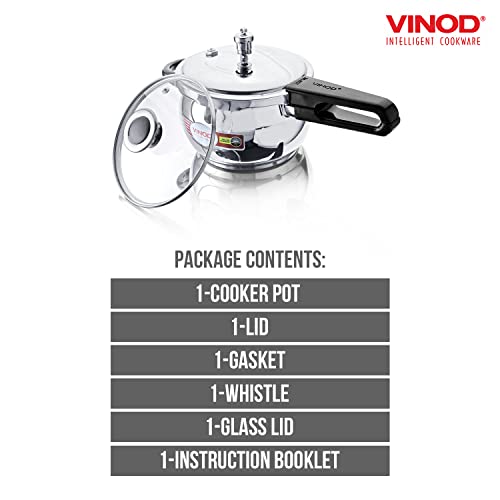 Vinod Pressure Cooker Stainless Steel – Glass Lid Handi Pot - 1.5 Liter – Indian Pressure Cooker – Stove Top Sandwich Bottom – Best Used For Indian Cooking, Soups, and Rice Recipes, Quinoa - Image 5