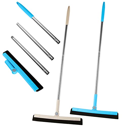 GOYADA 2Pcs Raclette de Sol Caoutchouc avec Manche, Balai Raclette de Sol Vitre Douche, Raclette Sol de Rotatif à 180 Degrés pour Nettoyer Les Sols Humides, Fenêtres, Verre, Carrelage, Cheveux - 95CM