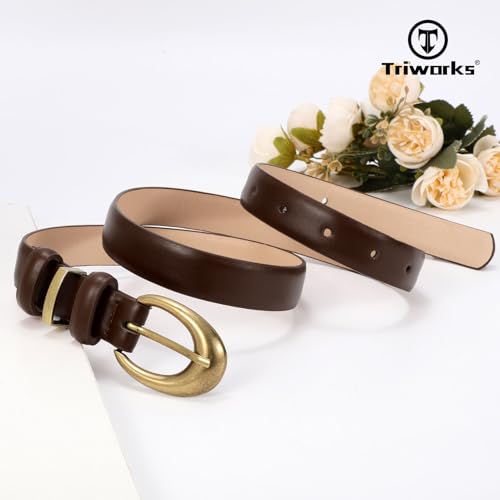 Image of TRIWORKS Women Leather Belt for Jeans Pants Fashion Ladies Skinny Faux Leather Dress belt with Gold Buckle