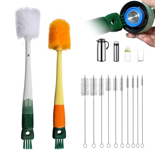 KATIMI 2PCS 3-in-1 Multifunctional Water Bottle Brush Cleaner, Cup Lid Crevice Cleaning Brush, Bottle Cleaner with 10 Straw Cleaner, Bottle Cup Lid Detail Brush for Water Bottles and Cups