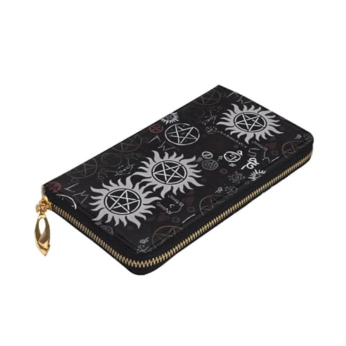 Supernatural Symbols Black Picture Leather Long Clutch Wallet : Comfortable, Lightweight,Fashion, Durable 7.48 x 4.13 in, Black, One Size3