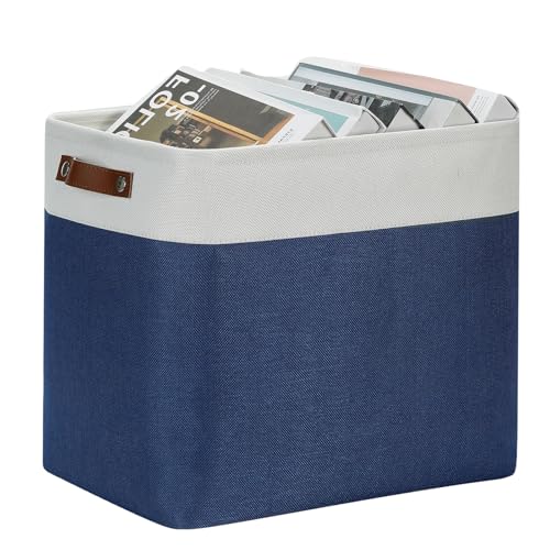 DULLEMELO Large Storage Basket 17"x12"x15",Fabric Organizer Bin for Storage Clothes, Toys, Books,Storage Bin with Handles for Bedroom, Closet, Nursery (White&Blue,1 Pack)