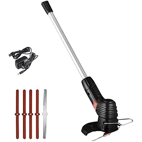 Brteyes Upgrade Electric Cordless Grass Trimmer, Lightweight Handheld Garden Grass Trimmer Rechargeable Lawn Trimmer & Edger,Telescopic Handle&4pc Plastic Blades&1pc Metal Blade Cover