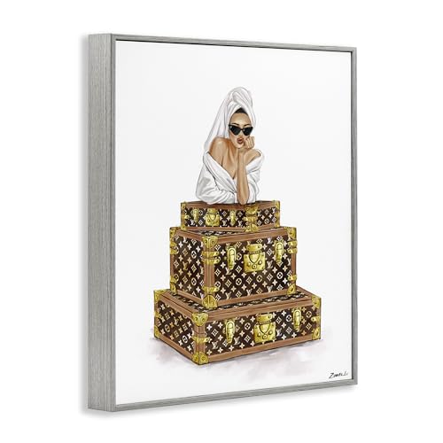 Stupell Industries Luxury Bathrobe Girl Gray Framed Giclee Art design by Ziwei Li, 14 x 113