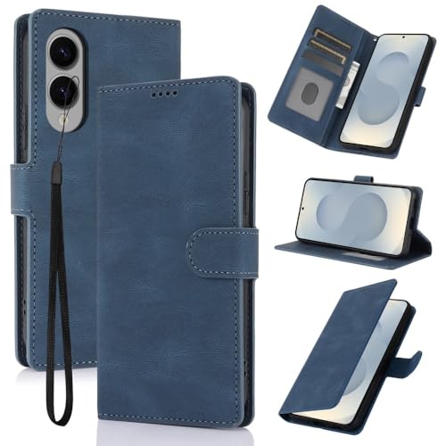Housse cuir bleu Galaxy S24 Ultra clapet rétro fin et chic