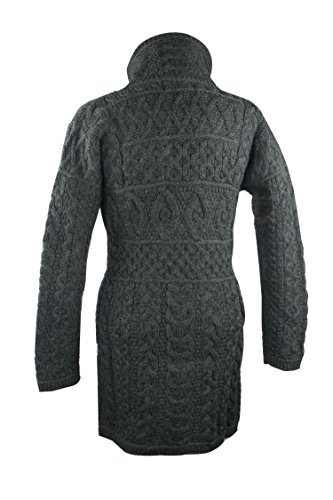 100% Irish Merino Wool Double Collar Aran Knit Coat, Charcoal, Small