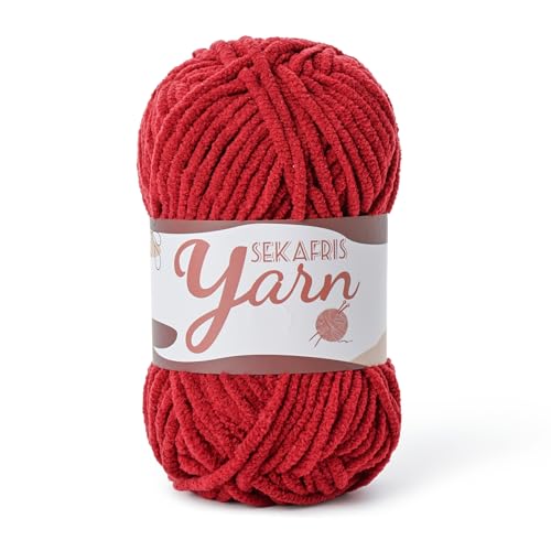 Image of Fluffy Velvet Yarn for Crocheting,Baby Blanket Yarn for Crocheting Soft,50g(65.6yds) Amigurumi Yarns,Plush Chenille Crochet Yarns,Puzzle Yarn for Crochet Weaving Craft(Burgundy)