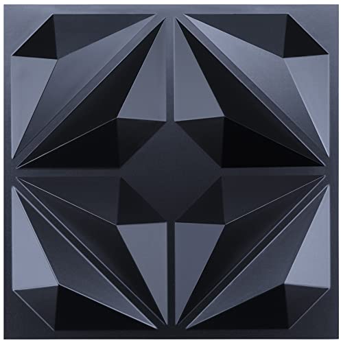 Mix3D Decorative 3D Wall Panel 12" X 12" Pvc Black Wall Panels For Interior Wall Decor, Pack Of 33 Wall Tiles 32 Sq. Ft #TOP16