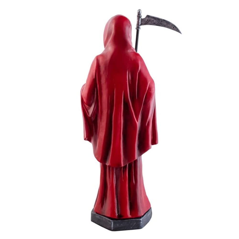 Santísima Muerte roja Figura 40 cm. Detalles búho Bola Mundo Imagen Resina peana