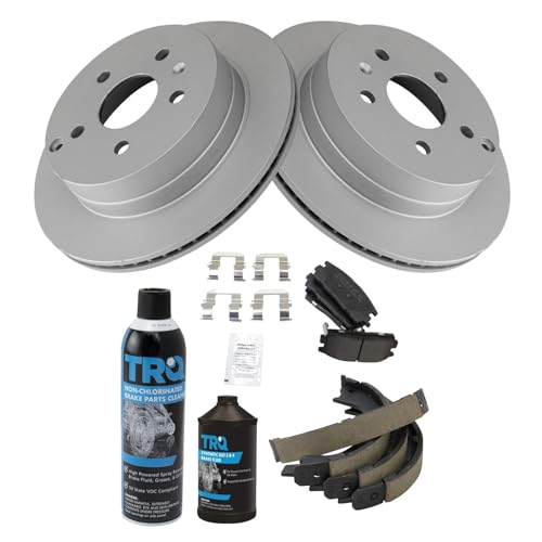 Image of TRQ Rear Brake Pad & Rotor Kit, with Chemical Kit Parking Brake Shoe Set Semi-Metallic Compatible with 2010-2017 Chevrolet Equinox GMC Terrain
