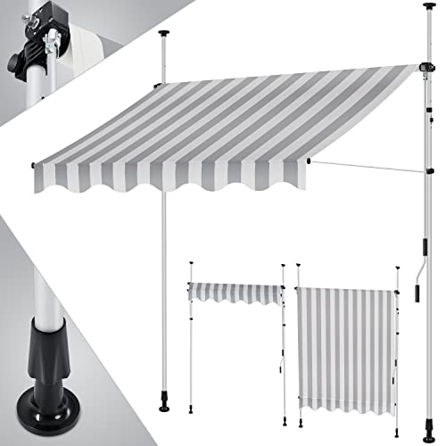 KESSER® Toldo para balcón con manivela, toldo para Balcones, Resistente a los Rayos UV, Regulable en Altura, Repelente al Agua, protección Solar, Cubierta para Patios, Gris-Blanco 350 cm