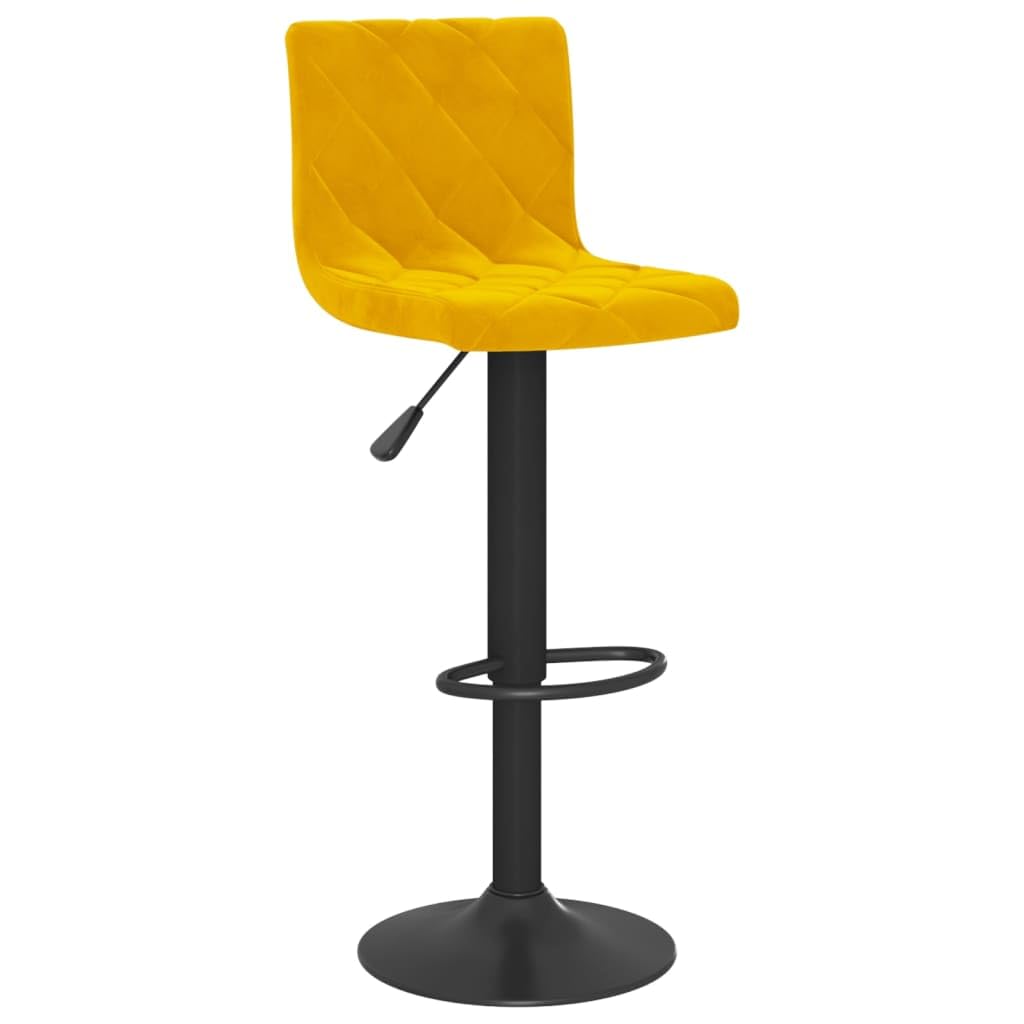 Juego de 2 taburetes de bar de terciopelo amarillo mostaza, altura regulable, 90-111 cm, con respaldo, taburete giratorio 360°, estructura de acero negro y reposapiés para mostrador de cocina