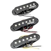 Fits for Strat style electric guitar, neck/middle/bridge position Neck and middles are 50mm pole spacing, bridge is 52mm pole spacing,classic staggered polepiece design Magnet: Ceramic ; Resistance: 5.75K (Neck , Middle)/ 6.4(Bridge) Vintage tone sin...