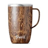 S'well Stainless Steel Mug with Handle, 16oz, Teakwood, Triple Layered Vacuum Insulated Containers Keeps Drinks Cold for 10 Hours and Hot for 3, BPA Free