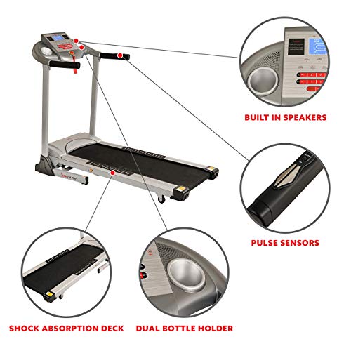 Sunny Health & Fitness Electric Folding Treadmill With Auto Incline, Lcd And Pulse Monitor, Speakers, Shock Absorb, 285 Lb Max Weight And Body Fat Calculator - Sf-T7873,Gray #TOP4