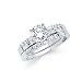 14k White Gold Solid Engagement Ring and Wedding Band 2 Piece Set 1.25 Ct