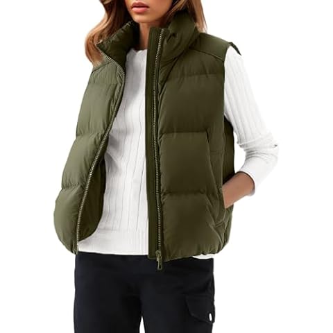 PHISOCKAT Womens Puffer Vest Sleeveless Quilted Vest Women Stand Collar Zip Up Puffy Vest Lightweight Padded Outerwear Cover