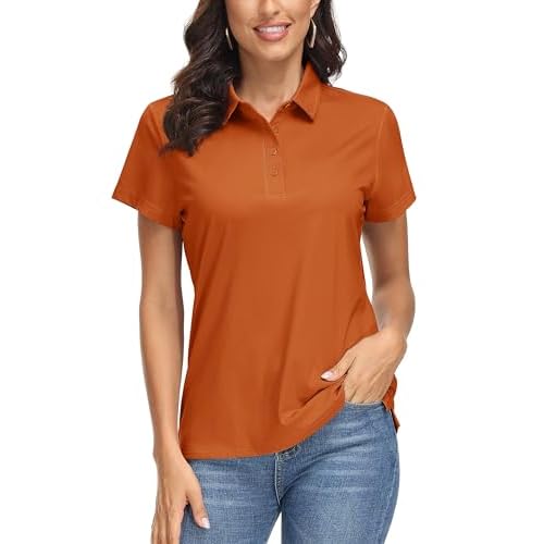 MAGCOMSEN Women's Polo Shirts UPF 50+ Short Sleeve Golf Shirt Quick Dry Sun Protection 4 Buttons Casual Work Collar Top