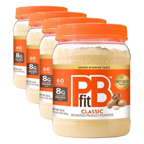PBfit 30 Ounce Classic Peanut Butter Powder,Powdered Peanut Butter Spread From Real Roasted Peanuts,8g of Protein 8% DV,Gluten-Free,60 calories,87% less fat,(Pack of 4)