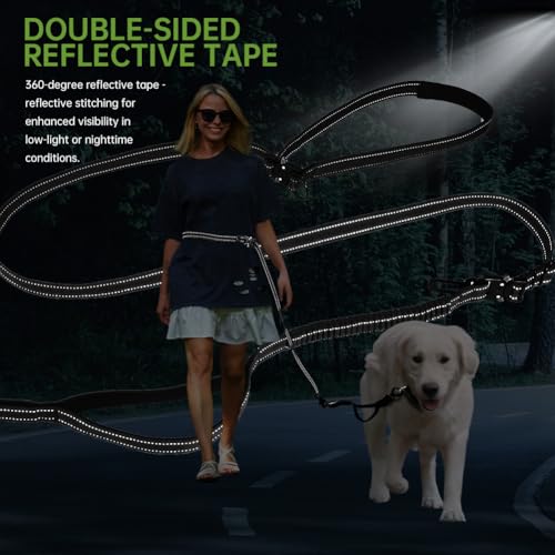 vsshe Freihandleinen Hundeleine, 2.5m Joggingleine Hunde, Verstellbarer Hüftgurt & Dehnbare Bungee-Leine, Lange Hundeleine mit Sicherheitsschnalle & Reflektierenden Nähten für Klein Mittel Groß Hunde