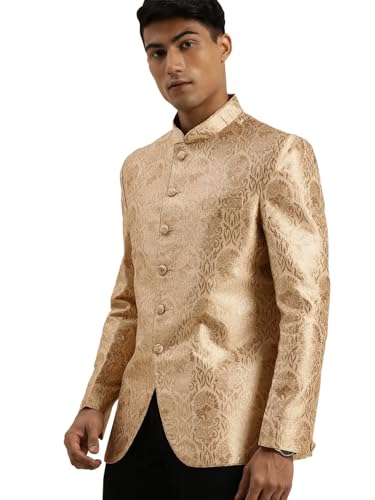 VASTRAMAY Men's Rose Gold Jacquard Jodhpuri