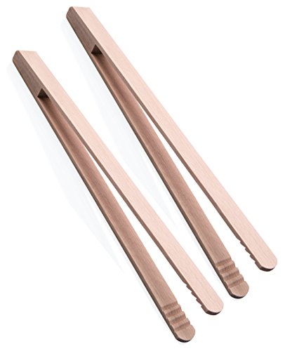 TAMLED 2 Stück Grillzange Gurkenzange 40 cm aus unbehandeltem Buchenholz geriffelte Aufnahme