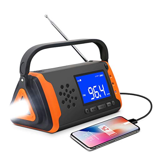 Solar AM/FM Radio Handkurbel Radio 4000Mah Power Bank Telefon Ladegerät Großes LCD-Display Mit LED-Taschenlampe Und SOS-Alarm Für Camping