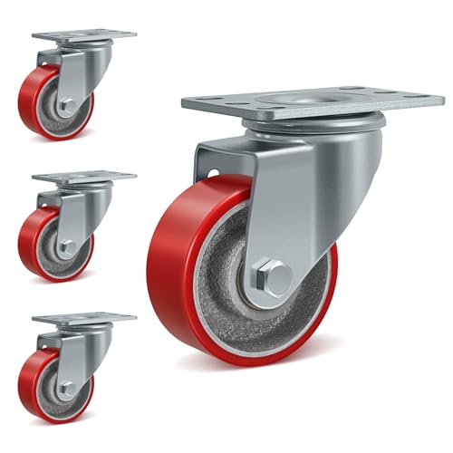 CWfutureparts 3" Industrial Heavy Duty Casters Set of 4, Polyurethane on Cast Iron Caster Wheels, 4 Swivel, 1400 lbs Capacity, for Cart, Workbench, Toolbox, Equipment