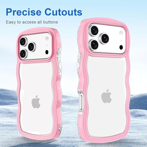 Image of GoldKart iPhone 17 Pro Case Wavy Edge Clear Back Design, Anti-Slip Grip Cute Wave Curly Frame Shape Shockproof Soft TPU & Hard PC Bumper Protective Phone Case Cover for Women Girls - Pink