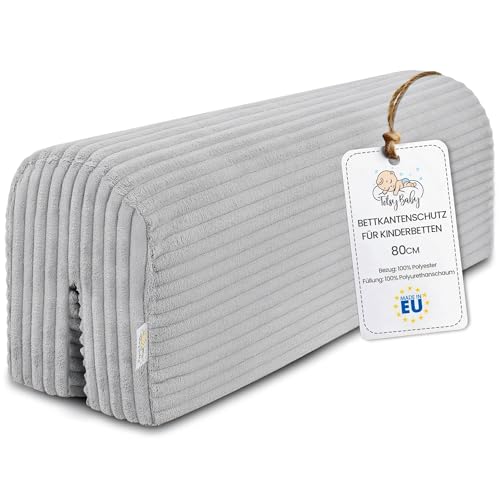 Bettkantenschutz für Kinderbetten 80 cm - Schutz für Bettrahmen Baby Bett rausfallschutz für boxspringbett bettgitter mit Bezug Kantenschutz Kinder Babybett Hellgrau