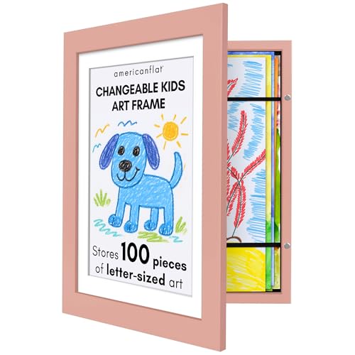 Image of Americanflat Kids Artwork Frame Changeable (Peachy Pink) - Magnetic Door Holds 100 Art Pieces - 8.5x11 Letter Size Display with Mat or 10x12.5 Without Mat - My Mini Masterpiece