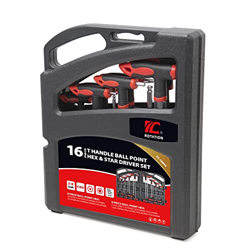 Rotation 16 Pcs Hex And Torx Wrench Set, T Handle Allen Key With Case, For Long Shafts, Storage Rack, Auto, Bike, Moto #TOP5
