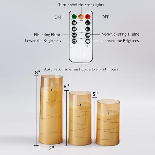 Image of Homemory Flickering Flameless Candles, Gold LED Pillar Candles with Remote