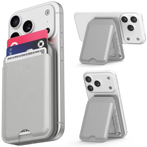 Upcommon Enclave Wallet Stand for iPhone 17/16/15/14/13/12 Series, Compatible with MagSafe, Magnetic 5 Card Holder, Adjustable Stand, RFID Blocking, Microfiber Leather (Gray)