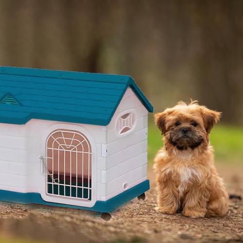Image of Dear Pet Weatherproof Plastic Dog House 63.5x46x58.5 cm - UV‑Resistant, Insulated, Portable Kennel with Ventilation & Lockable Door - Easy‑Clean Indoor /Outdoor Pet Shelter