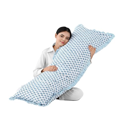 CPC Apatite Blue Block Print Ruffle Sham Pillow Cover 20x54 Inch, Pack of 1