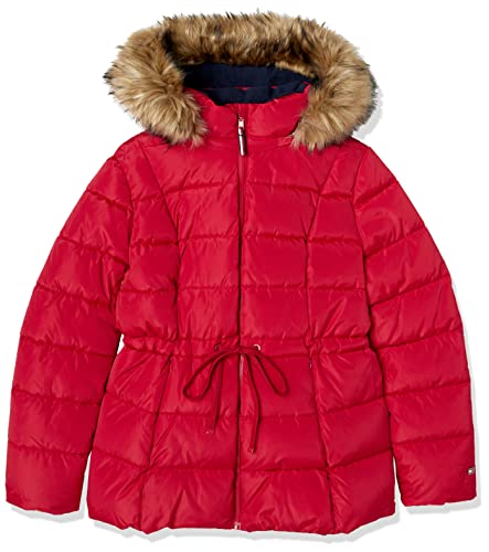 Tommy Hilfiger Women's Fur Hooded Short Puffer Jacket with Cinched Waist