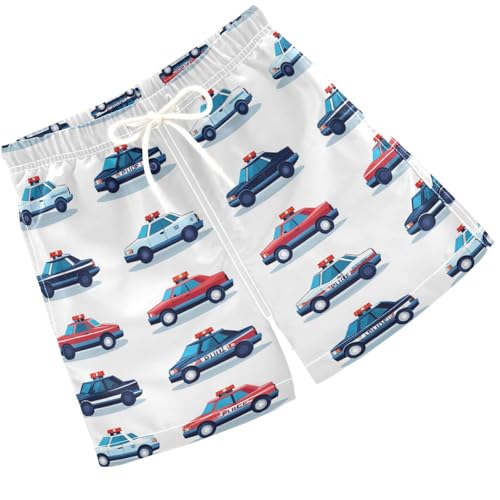 Pigsaly Boys' Swim Board Shorts Warning Lights Red Blue Police Car Boy's Swim Trunks Kids Swimwear 4T