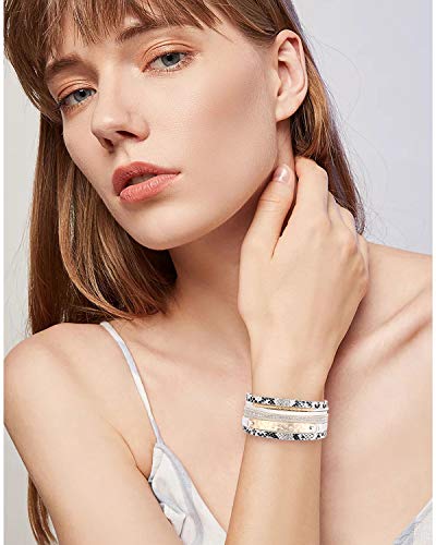 Leather Wrap Bracelet for Women Crystal Wide Cuff Bracelets Multi-Layer Leopard Bangles Wristbands for Girls2