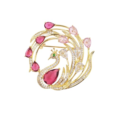 Image of Exquisite Rhinestone Peacock Brooch Pin for Women Girls Gold Plated Fashion Red Green Crystal Bird Animal Brooches Lapel Pins Elegant Dress Accessories Christmas Thanksgiving Birthday Jewelry Gift Souvenir