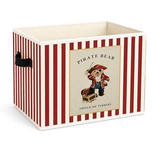 Pirate Bear Storage Bin, Red Stripe Adventure Foldable Fabric Basket