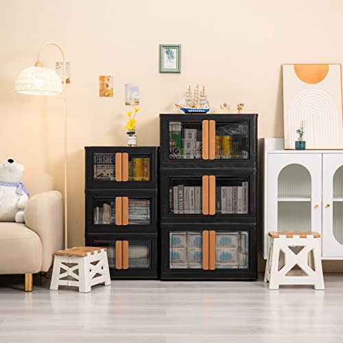 Haixin Outdoor Storage Box With Wooden Cover And Foldable Chair Collapsible Storage Bins With Lids Stackable Outdoor Patio Furniture For Home Office Plastic Camping Car Storage Picnic (1 Set-8.4 Gal) #TOP5