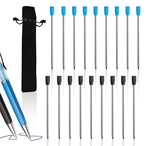 20 Stück Kugelschreiber Ersatzminen 2,75 Zoll Kugelschreiberminen Kurz für Diamant Kristall Stylus Stifte Universelle Schwarz/Blau Kugelschreiber Minen für Stifte mit Samtbeutel Cover