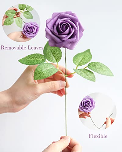 Jaoswish Artificial Fake Flowers 25Pcs Purple Lavender Roses Wedding Decorations Flowers With Stems For Diy Bouquets Arrangments Centerpieces Table Decor For Shower Pary Home #TOP4
