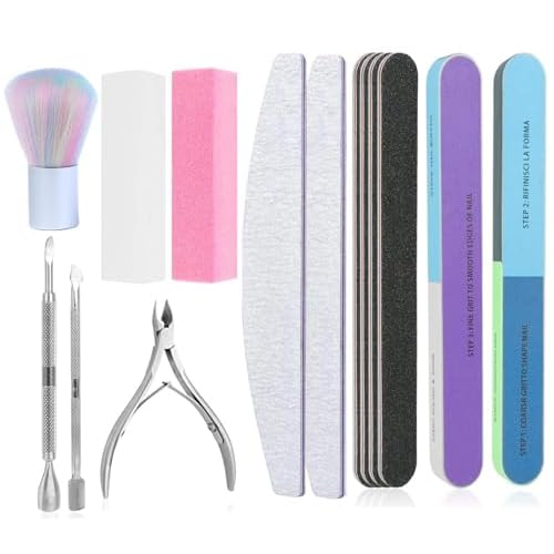 TONOKAILS Nail File Set Kit, 14 Pcs Nail Care Tool Buffer Block Sponge Polished, Cuticle Nipper and Pusher for Dead Skin Nail Brush Nail Tools Nail Trimming Manicure Tools