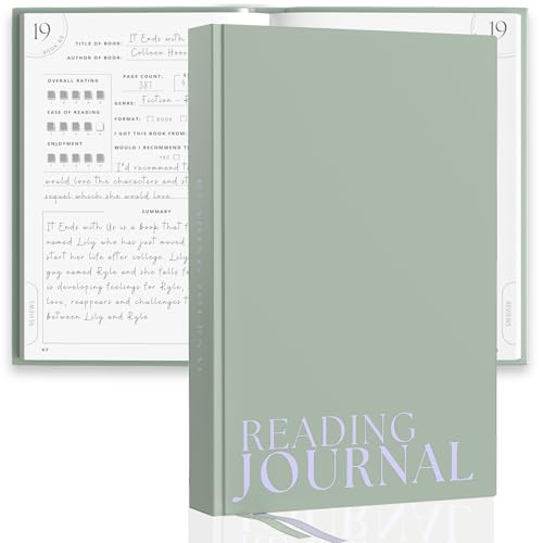 Reading Journal For Book Lovers - Journals to Review 55 Books - Ultimate Reader Kit with Tracker, Log, Challenge & Prompt Guides - Reading Accessories For Book Lovers Or Book Club Tracking - Sage