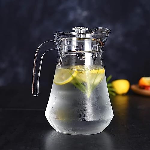 Image of Wringo Premium Glass Water Jug - 1.8 LTR, Transparent, Hot Cold Water Glass Pitcher with Wooden Lid Water Jug, Iced Tea, Milk and Juice Beverage Carafe, Lemon Jug 1800ML (TM-14) (WQ-13)