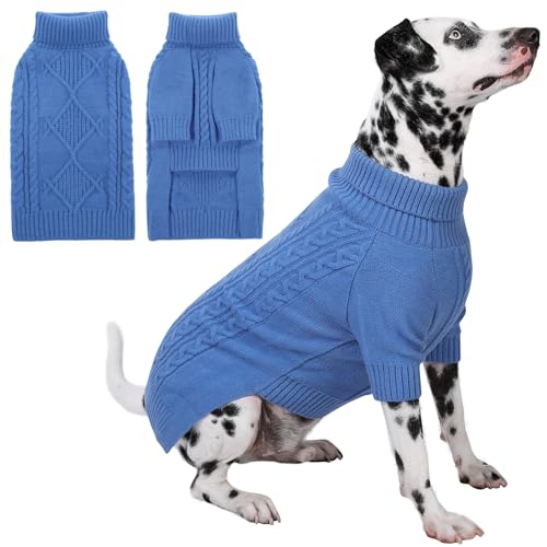 Preferhouse Turtleneck Sweater for Large Dogs, Long Sleeve Knitted Fall Winter Warm Pullover for Medium to Large Breeds, Blue 2XL